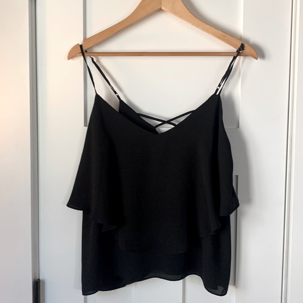 Fun 2 Fun Black Double Layer Sheer Cami Crisscross Back Adjustable Straps M